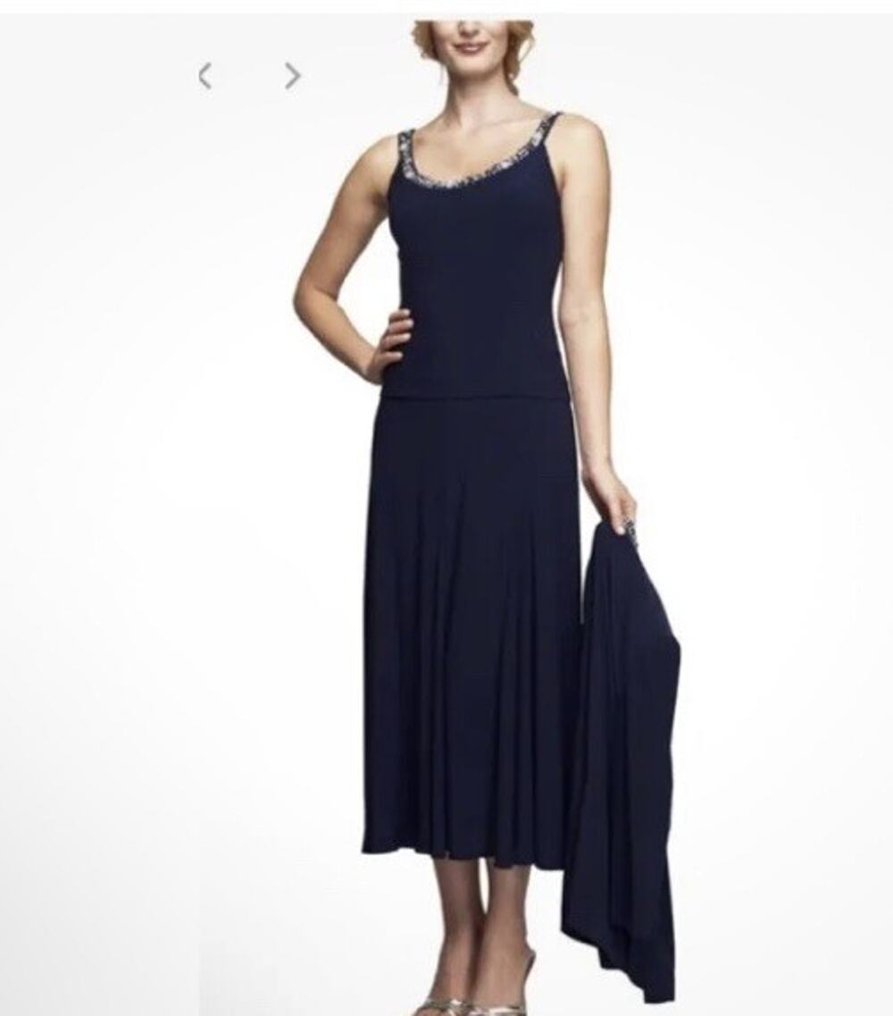 ALEX EVENINGS Navy Beaded Embellished Jersey Dress Wedding Sz 12 DRESS ONLY